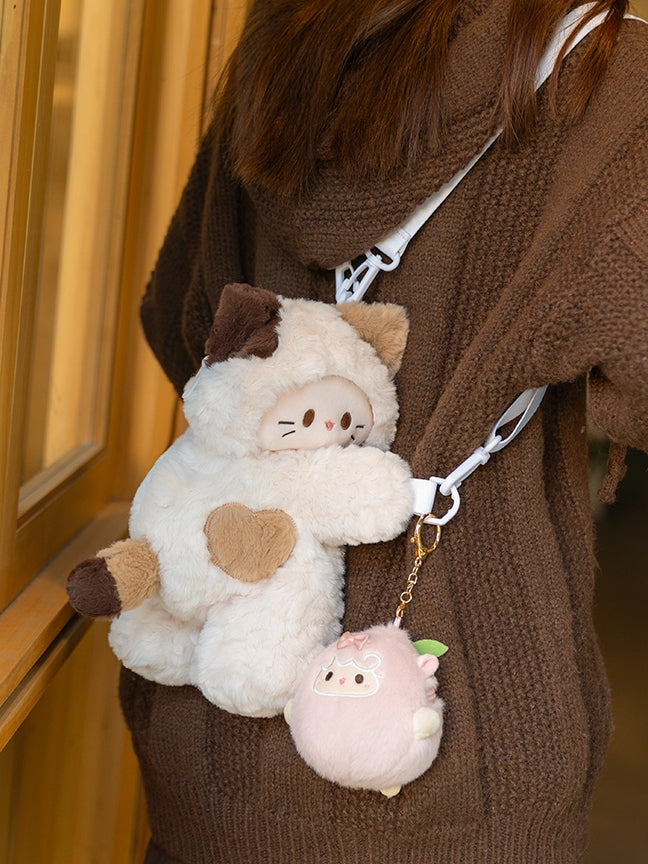 White Kitty-shaped Plush Backpack/Crossbody Bag + 4 Options Keychain Small/Middle/Large Size