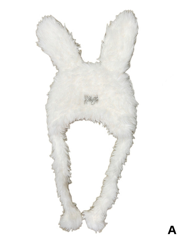 White Plush Bunny Ears Hat
