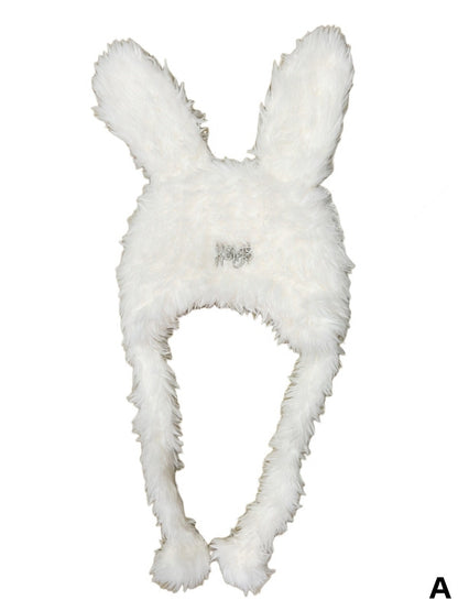 White Plush Bunny Ears Hat