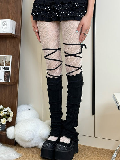 Black/Brown/White/Red/Gray Y2K Striped Pattern Tights