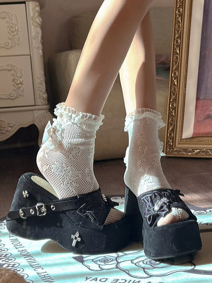 Y2K Skeleton Hand Embroidered Letters Punk Platform Slippers