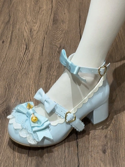 Blue Spoon Decorated Bowknot Details Sweet Lolita High Block Heels