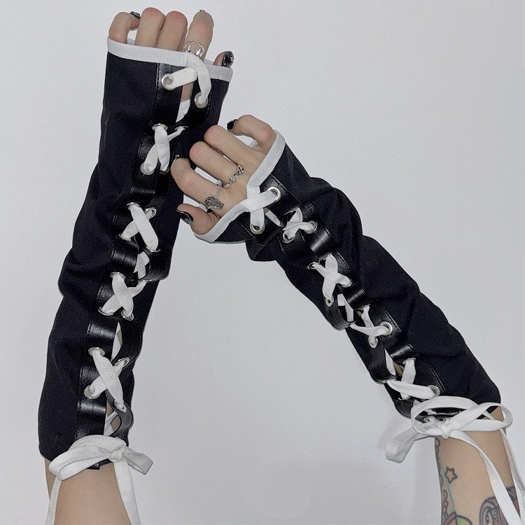Black&White Y2K Crisscross Self-tie Strap Design Sleeves