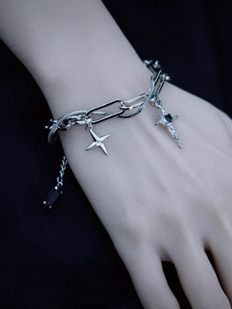 Gothic Cross Charm Y2K Silver Bracelet