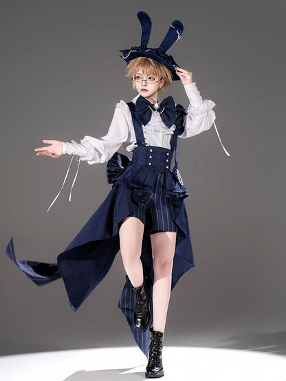 Bunny Theater Royal Blue Peplum Swallow Tail Train Corset with Bowknot Straps