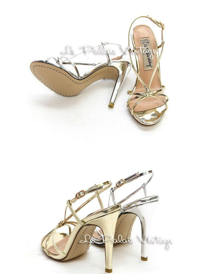 Knotted Design 10CM High Stiletto Heel Gold Vintage Sandals