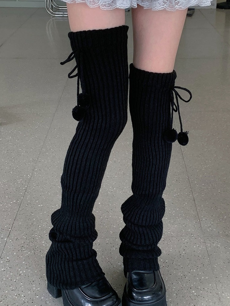 White/Beige/Light Grey/Black 50CM/70CM/90CM Knitted Leg Warmers With Pompons