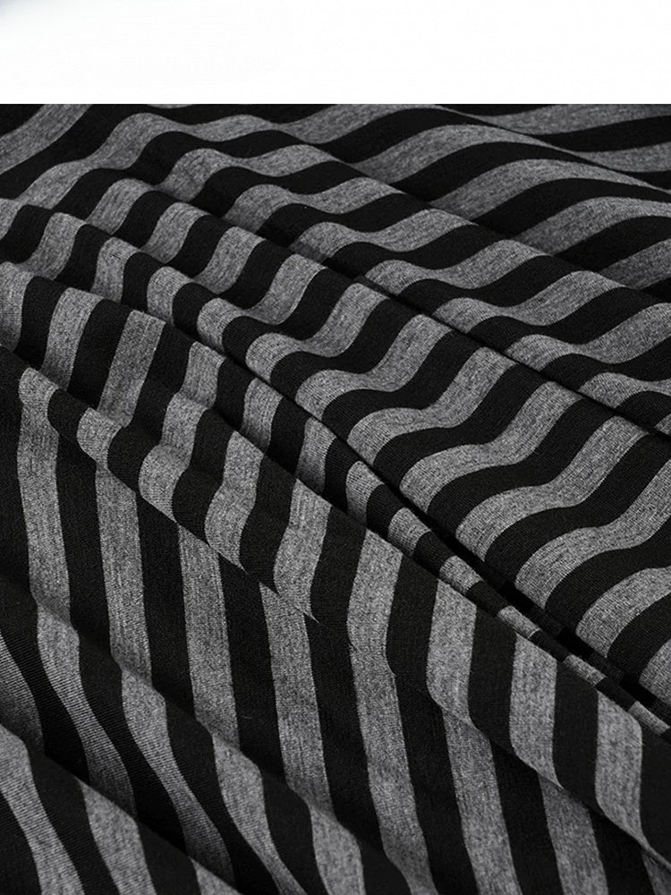 Black Y2K Striped Pattern Handkerchief Hem