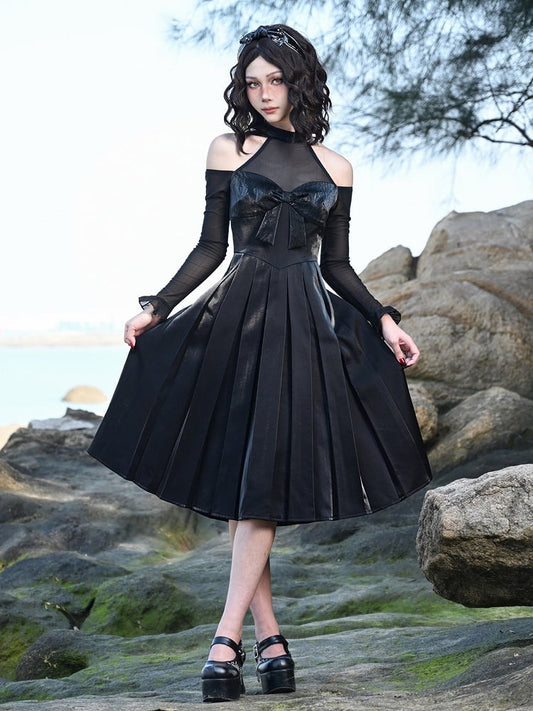 Cutout Shoulder Black Hepburn Elegant Halter Neck Dress