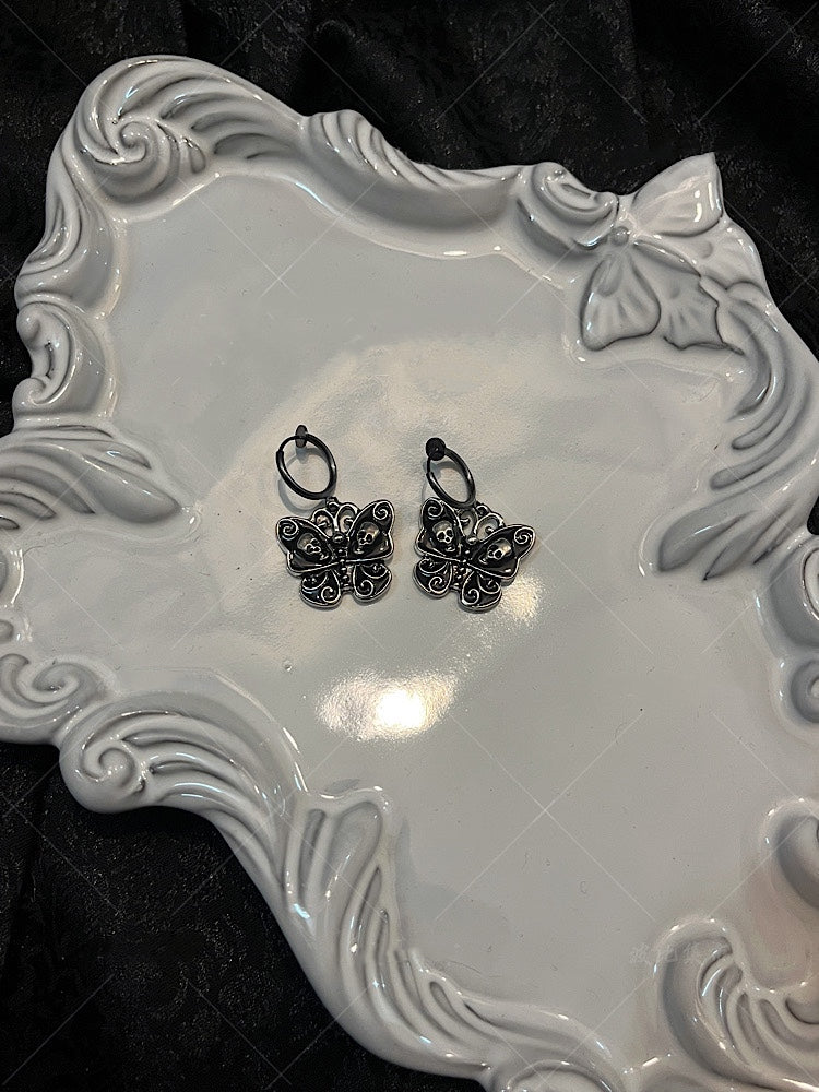 Gothic Black Choker / Butterfly Earrings