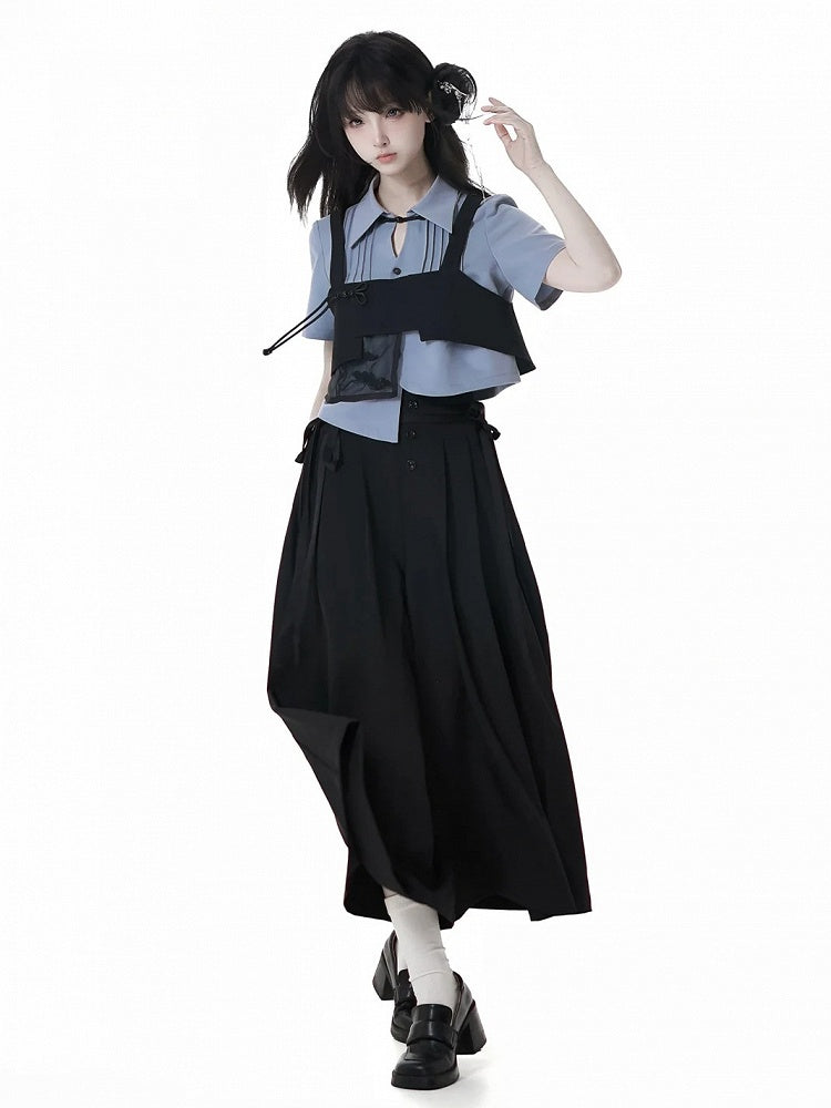 Black High Waist Wide-leg Skort