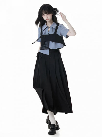 Black High Waist Wide-leg Skort