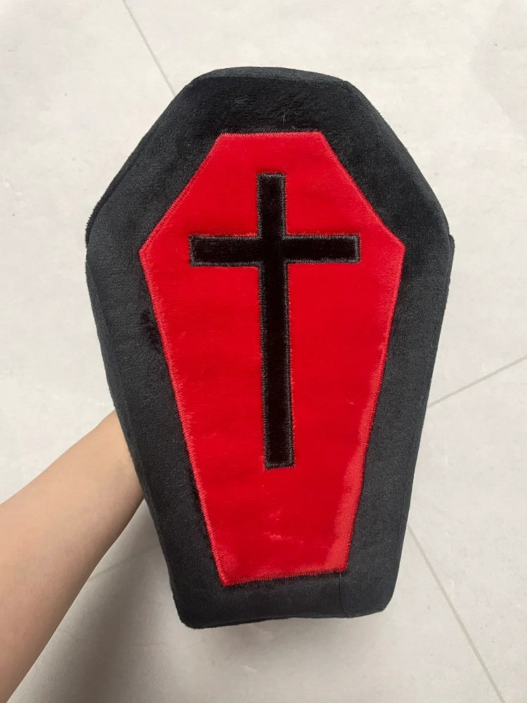Black & Red Gothic Cross Coffin-Shaped Medium Bag with Skeleton