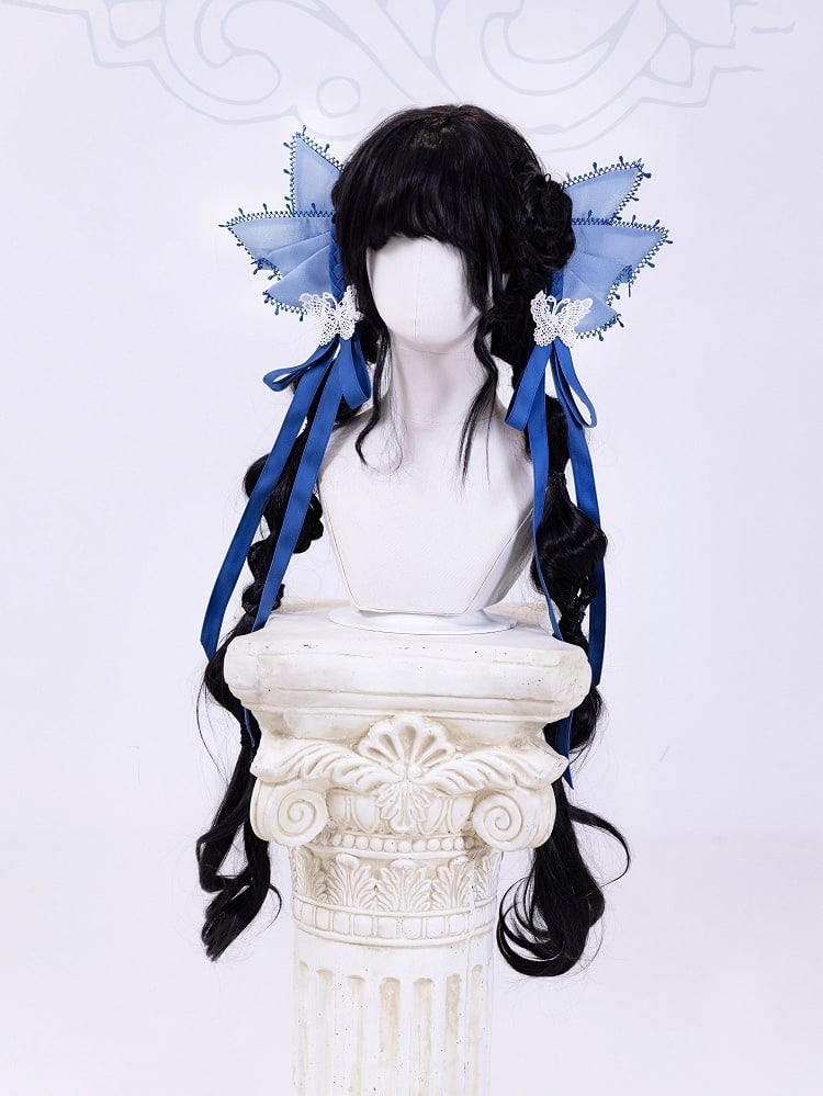 Butterfly Fabric Blue and White Porcelain Embroidery Chinoiserie Style Lolita Dress Long Version