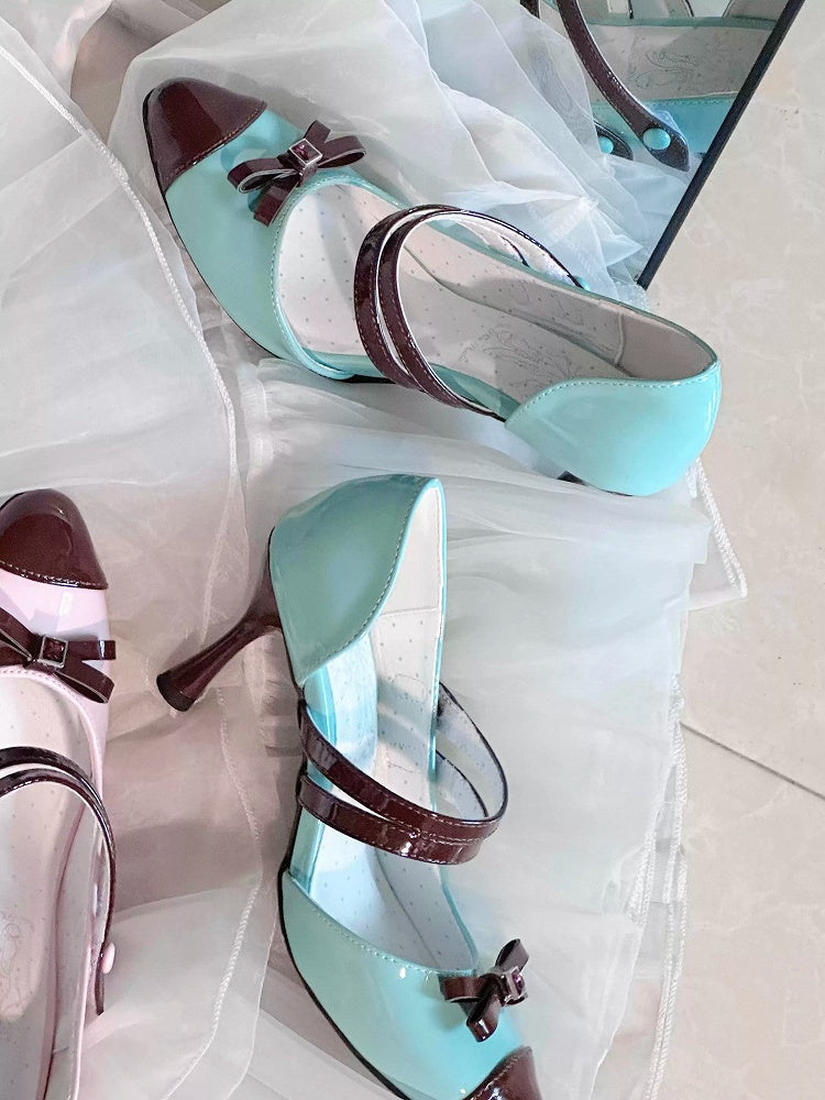 Mint Chocolate Green and Brown Bow at Top Sweet Lolita High Heels