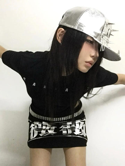 Black Slim-fitting T-Shirt with Letter Print