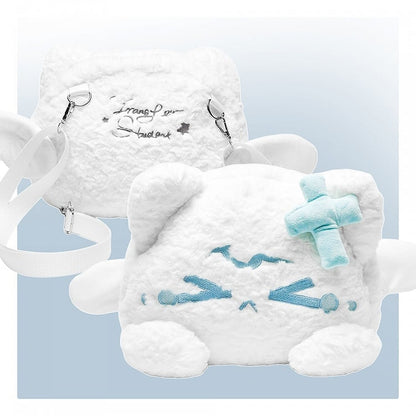White Plush Crying Kitty Backpack