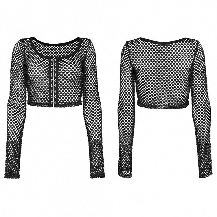 Black Punk Tie-dyed Mesh Long Sleeve T-shirt