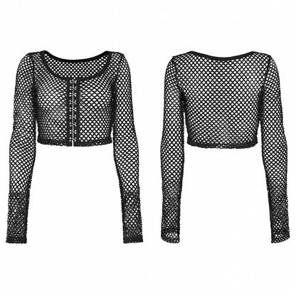 Black Punk Tie-dyed Mesh Long Sleeve T-shirt