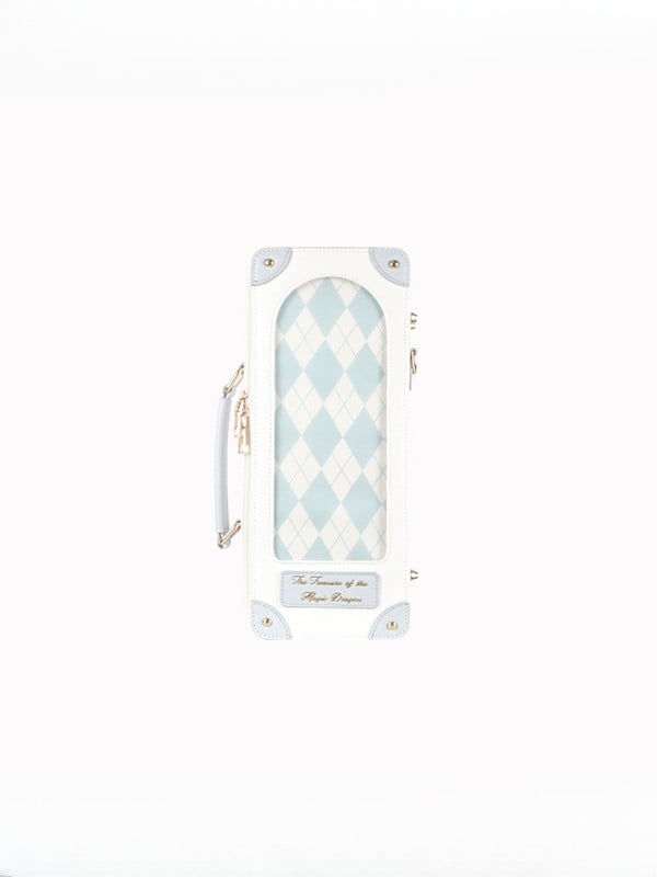 White&Blue Diamond Pattern 1/6 Scale BJD Doll Bag with Two Straps