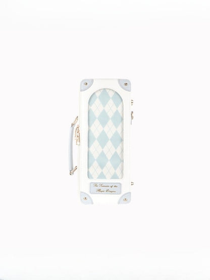 White&Blue Diamond Pattern 1/6 Scale BJD Doll Bag with Two Straps