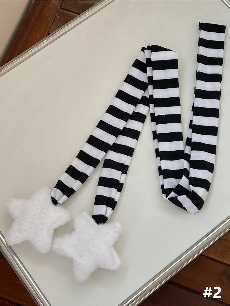 7 Color Options Plush Star Decoration Knit Striped Scarf