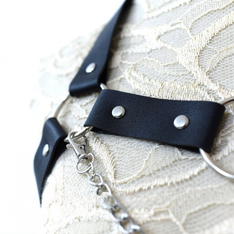 Black Cyberpunk PU Strap Chain Harness