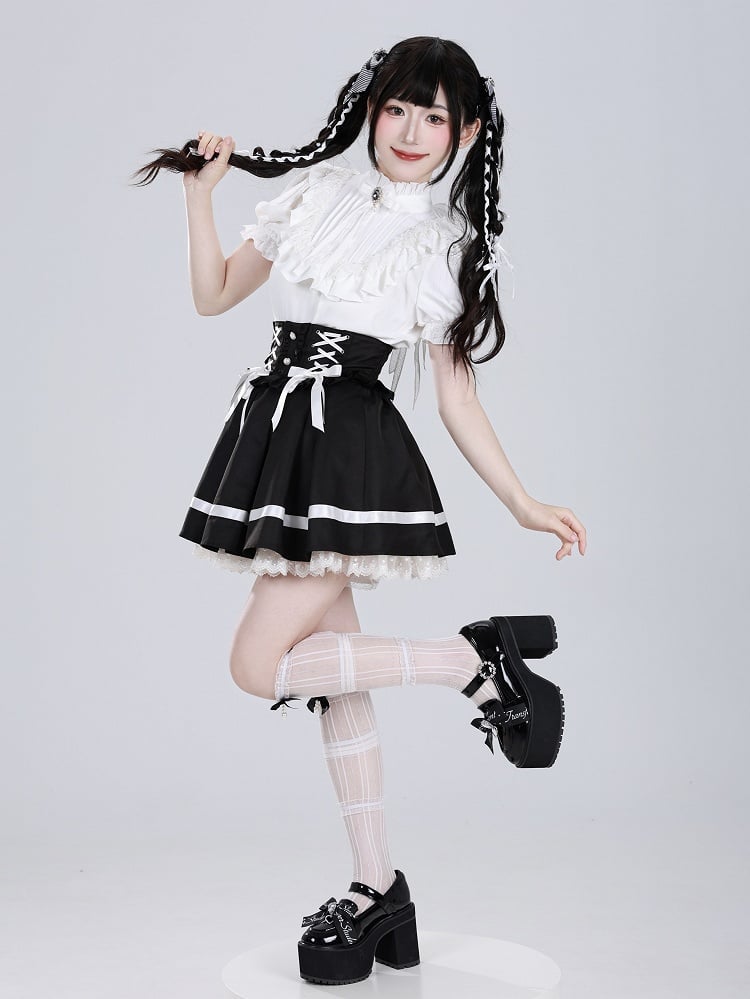 Lace Angel Wings at Back White Short Sleeves Blouse