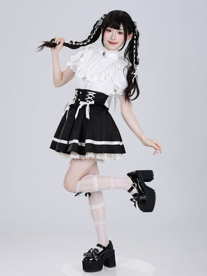 Lace Angel Wings at Back White Short Sleeves Blouse