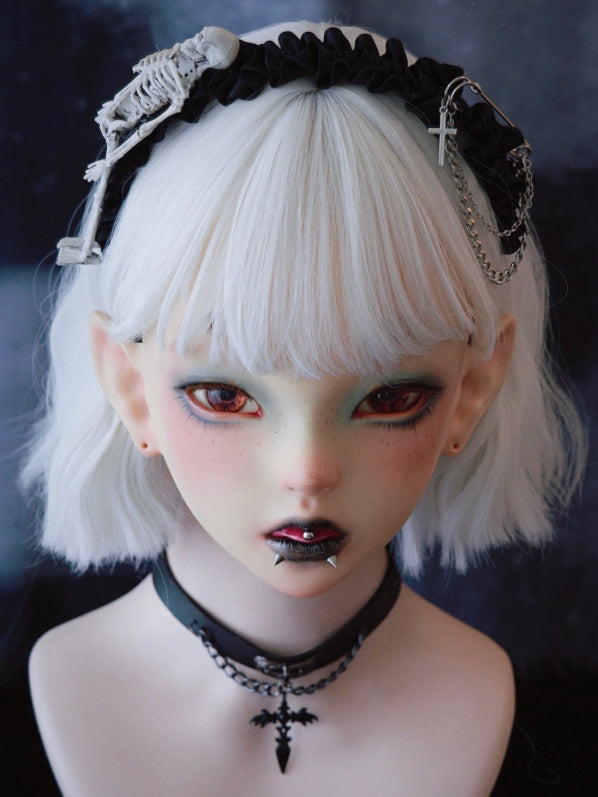 Black Ruffle Trim With Skull And Pins Design KC