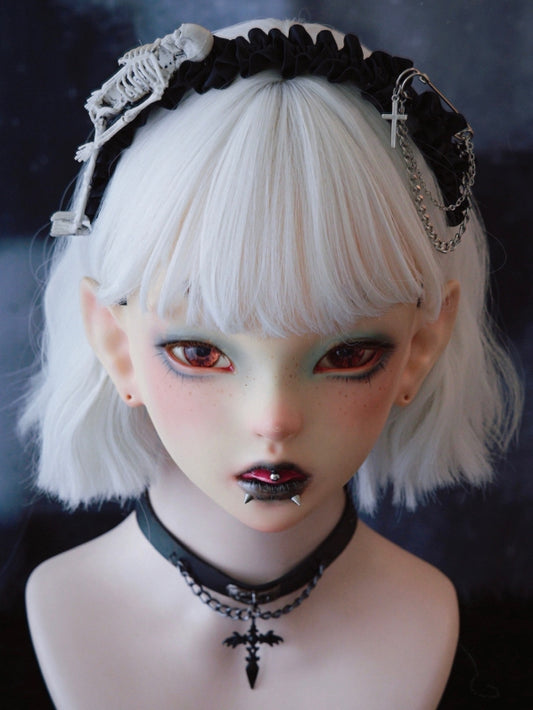 Black Ruffle Trim With Skull And Pins Design KC