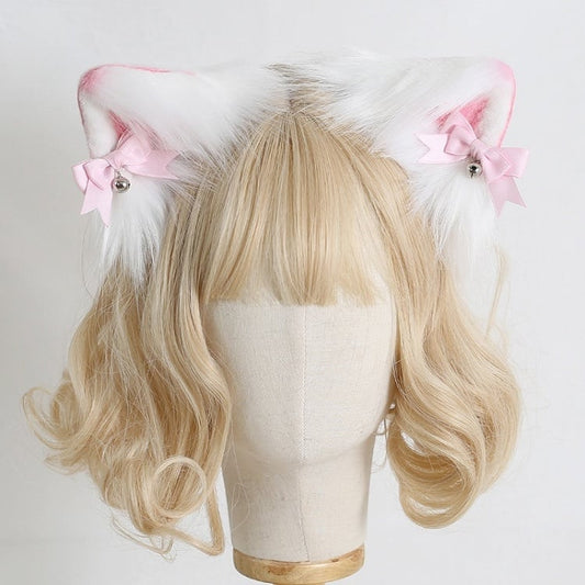 7 Colors Faux Fur Kitty Ear KC with Detachable Bell-Decorated Bows
