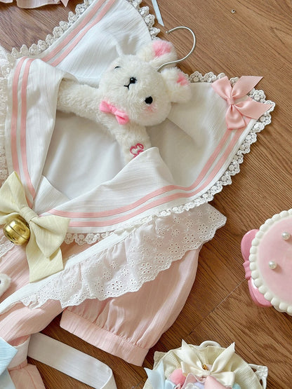 Pastel Color Sailor Collar Sweet Kitty Maid Lolita Dress with Heart Apron