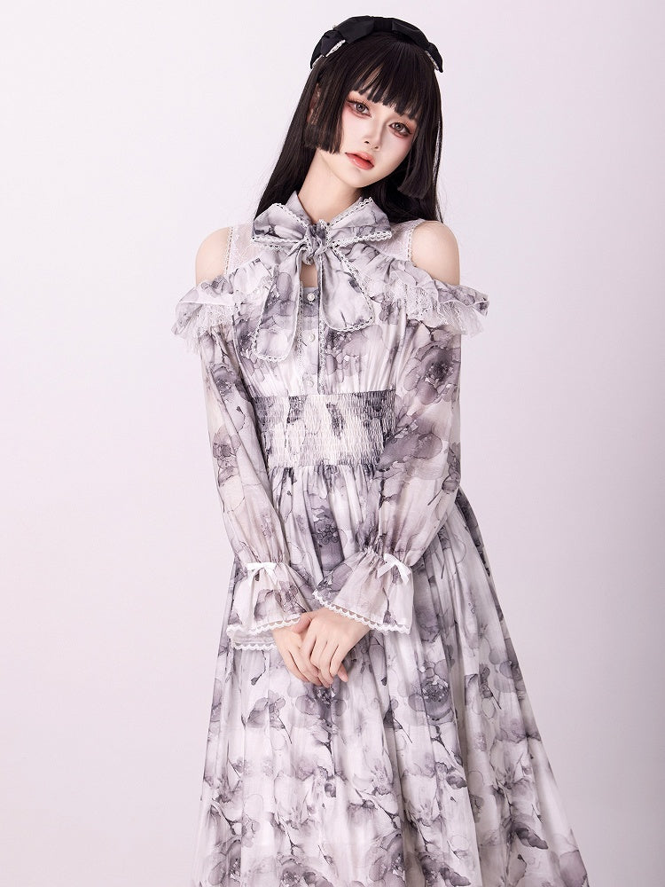 Jirai Kei Dress Work-Ready Elegant Floral Print Dress