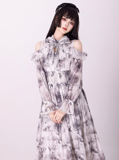Jirai Kei Dress Work-Ready Elegant Floral Print Dress