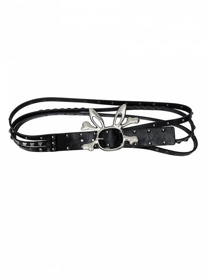 Black/Gold Bunny Skeleton PU Waist Belt