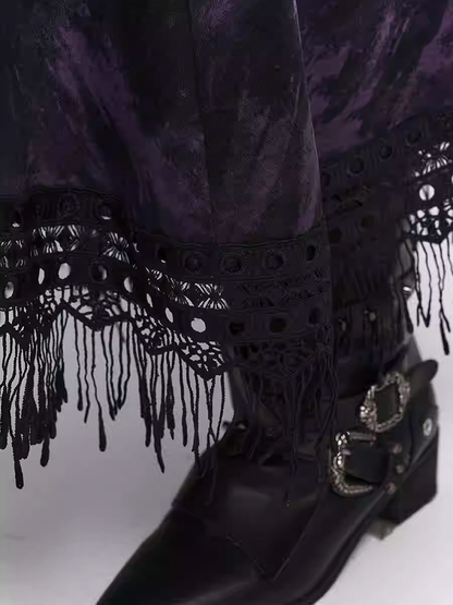 Wasteland Punk Purple Asymmetrical Tassel Hem Side-Slit  Dress