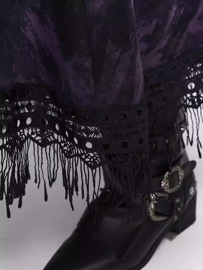 Wasteland Punk Purple Asymmetrical Tassel Hem Side-Slit  Dress