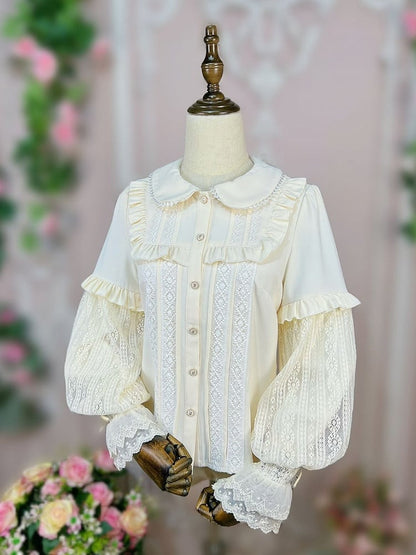 Apricot Peter Pan Collar Vintage Shirt Long Bollon Sleeves Top