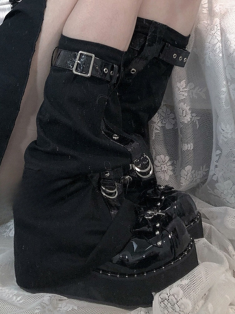 Black Punk Buckles Decorated Pin Details Leg Warmers