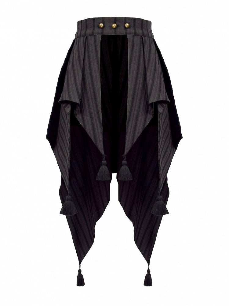 Gothic Black Lace Overlay Striped Skirt And Handkerchief Hem Train Set