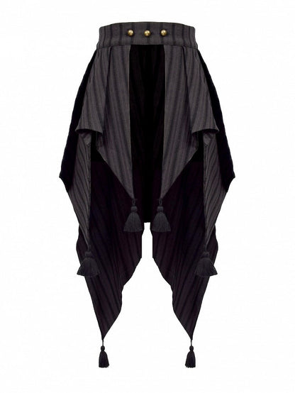 Gothic Black Lace Overlay Striped Skirt And Handkerchief Hem Train Set