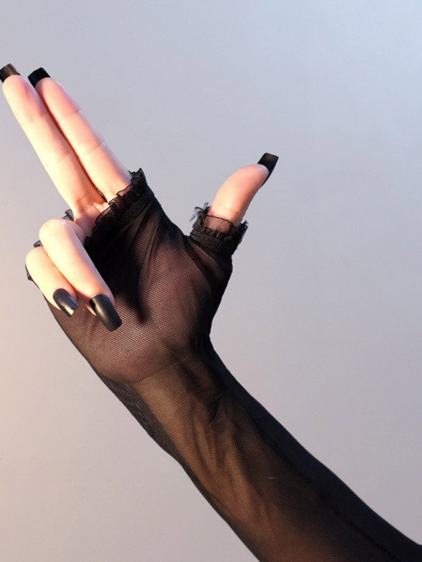 Black Gothic Lace Trim Sleeves