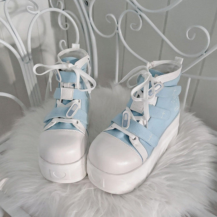 Tenshi Kaiwai Blue Round Toe Yami Kawaii Platform Sneakers