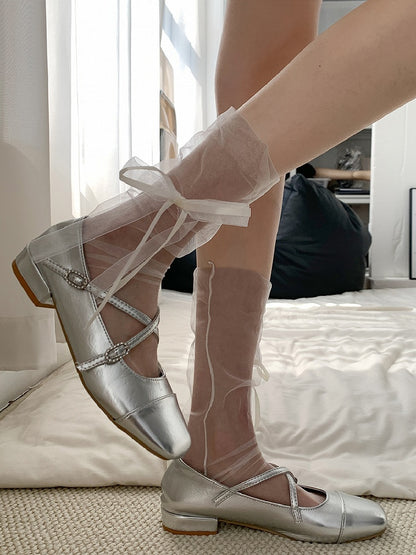 2 Options Bowknot Details Sheer Loose Calf Socks