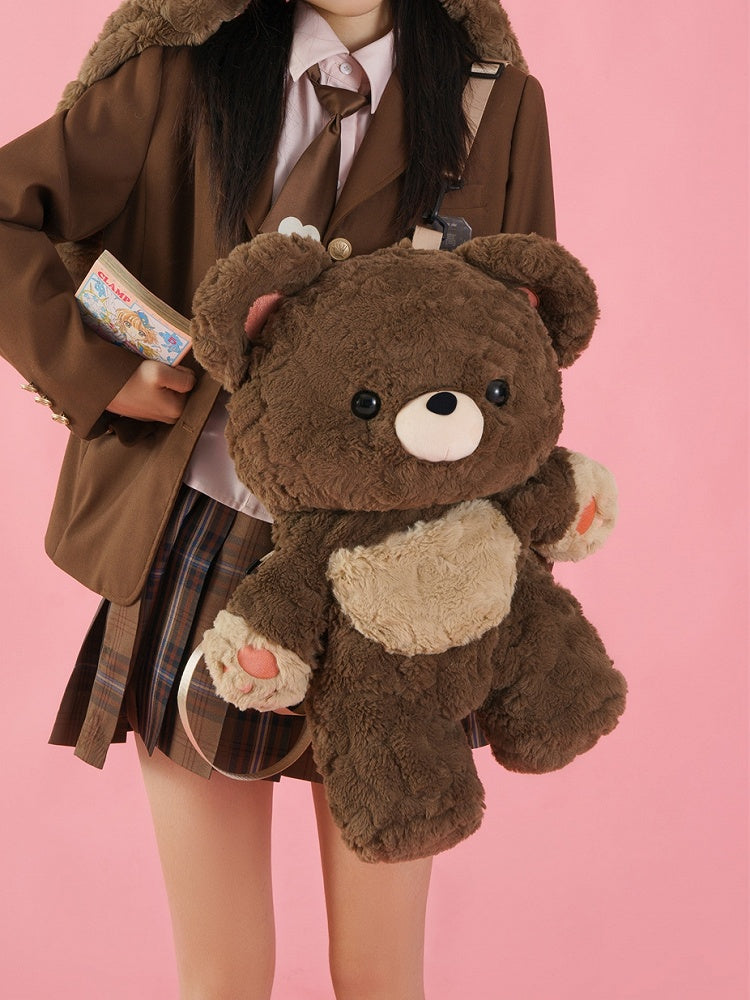Chocolate Brown 35cm/50cm Plush Bear Backpack Detachable Shoulder Straps