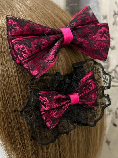 2 Options Black&Pink Bowknot Hairclip