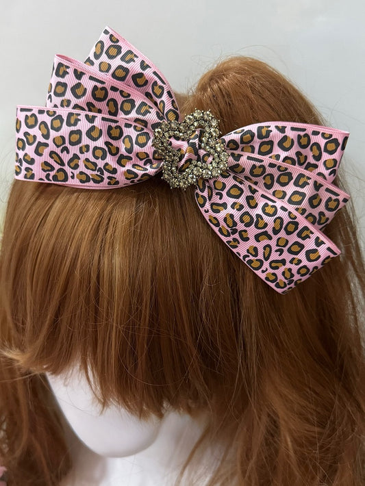 5 Color Options Rhinestone Decorated Leopard Pattern Bowknot Hairclip