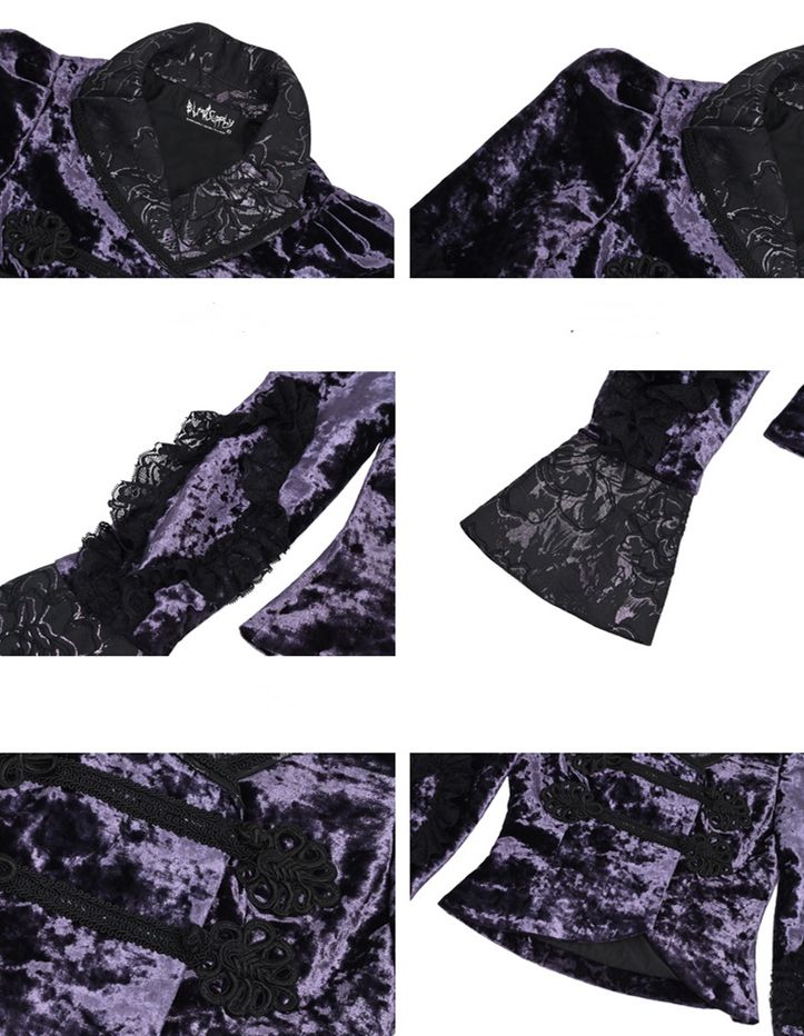 Puff Sleeves Purple Velvet Gothic Jacket Irregular Hem