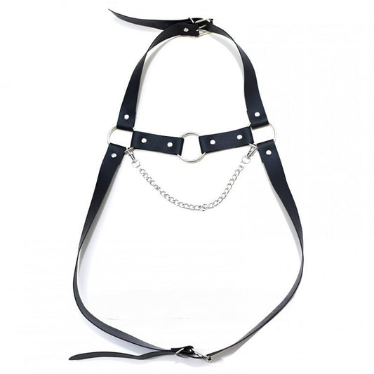 Black Cyberpunk PU Strap Chain Harness
